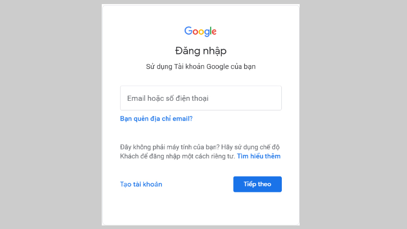 Đăng nhập vào tài khoản Google 